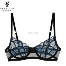 Ladies new design sheer lace underwire 3/4 model cup full transparent bra underwear